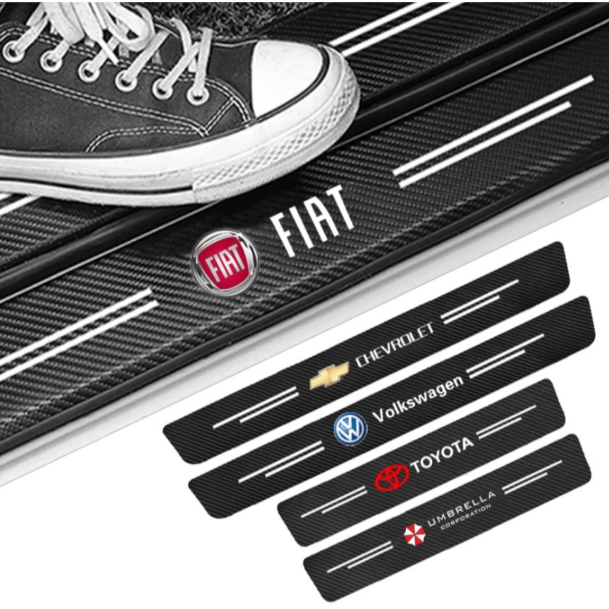 4pçs Adesivo Listra De Proteção De Fibra De Carbono/Resistente A Arranhões Para Soleira De Porta/Carro