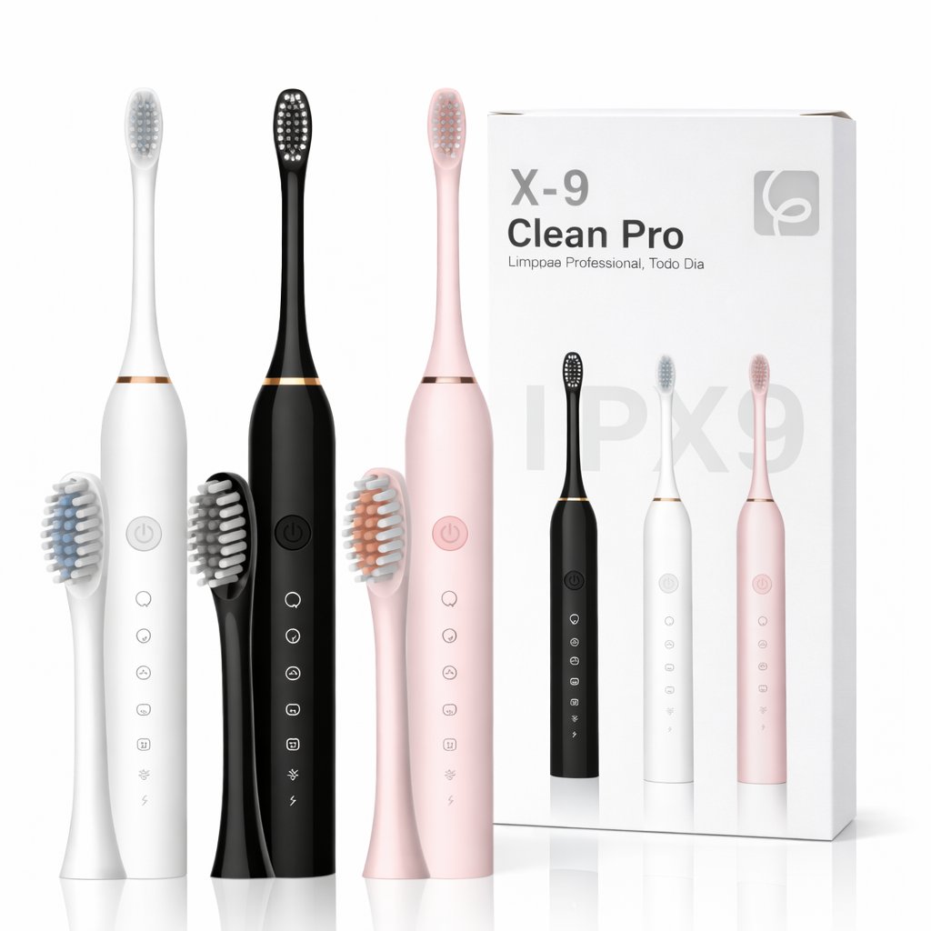 Escova de Dentes Elétrica Recarregável Portátil Inteligente IPX7 | Ultrassônica com Cabeças Substituíveis Prova dágua