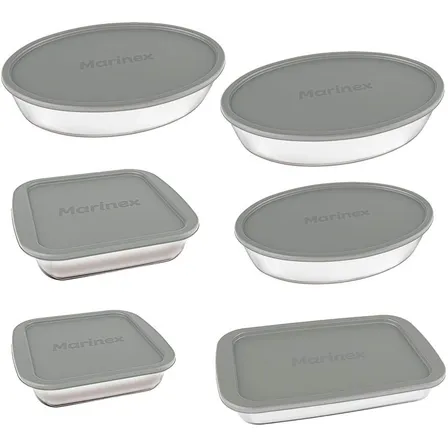 Conjunto Assadeiras 6 Peças De Vidro Com Tampa Cinza - Marinex