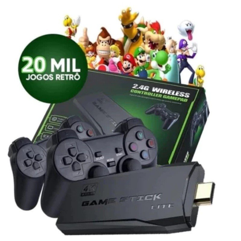 Video Game  Stick 4K Com 20000/30000 Jogos 64gb 2 Controles Sem Fio Console Portatil Original