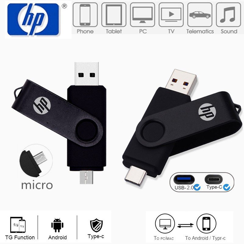 Pen Drive HP OTG 64GB 128GB 256GB 2TB De Alta Velocidade Tipo-c/Micro USB 2.0 512GB 1TB PenDrive Armazenamento Flash Pol
