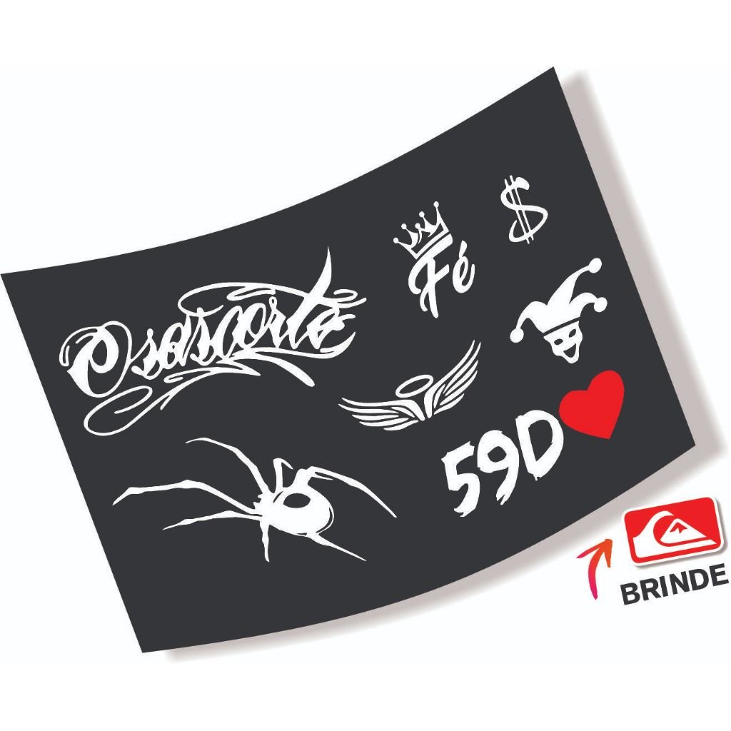 Kit 07 Adesivos, 59D, ARANHA , CIFRÃO, ANJO Moto, OSASCORTE, FÉ + QUIK