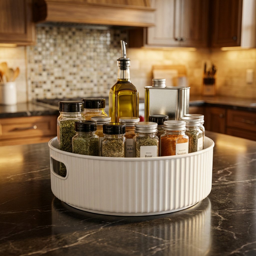 Organizador Giratório  Multiuso  Bandeja para Cozinha, Temperos Frutas Maquiagem Banheiro e Quarto