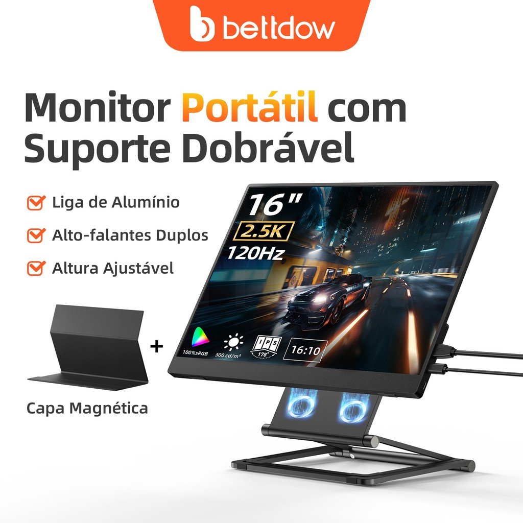BETTDOW Monitor De 16 Polegadas Para Laptop Tela Extensora Portátil Ultrafina Com Suporte Magnético Dobrável