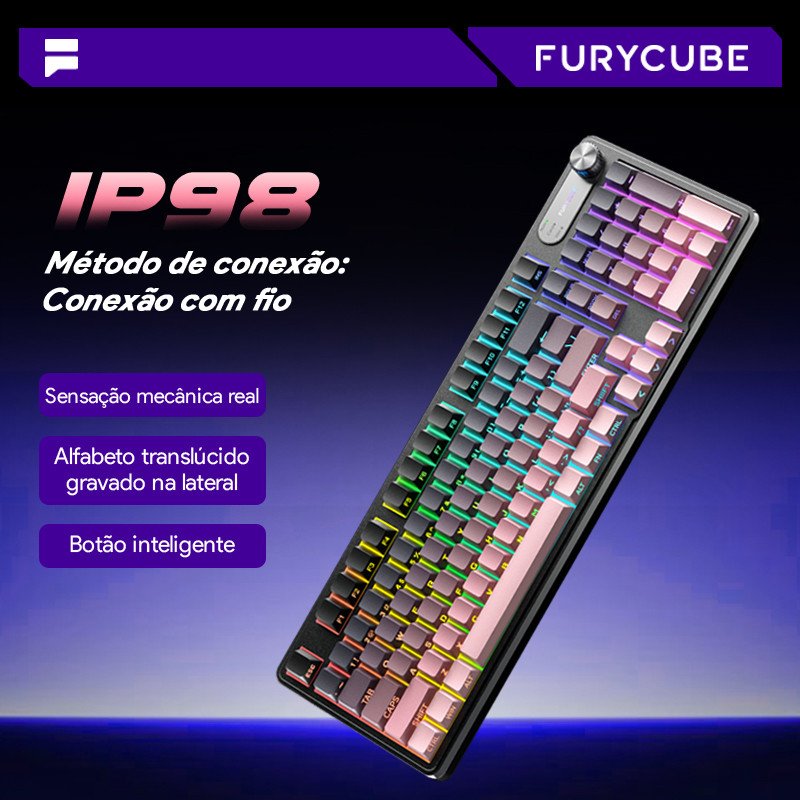 Teclado Membrana Gamer e Escritorioccom fio FURYCUBE IP98 RGB À Prova d'Água