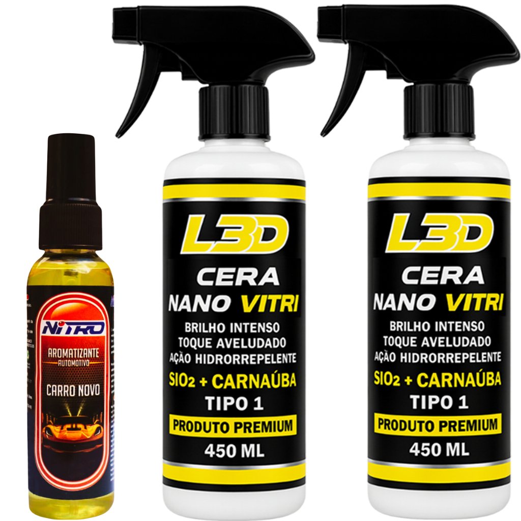 2 Ceras Cristalizadora L3D Facil Aplicação Aromatizante Automotivo Spray Essência Carro Novo