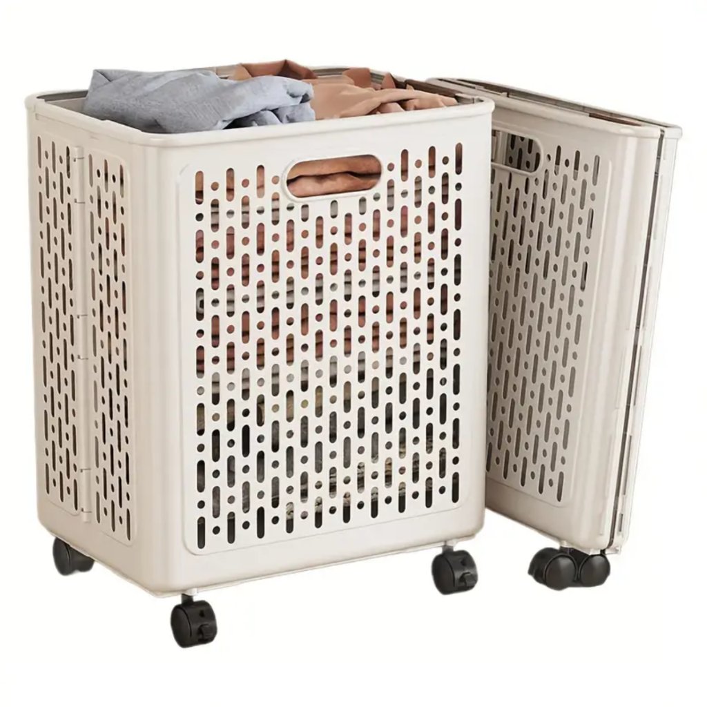 Cestos De Roupa Suja Retrátil Dobrável De Chão Com Rodinhas 46x38x28Cm