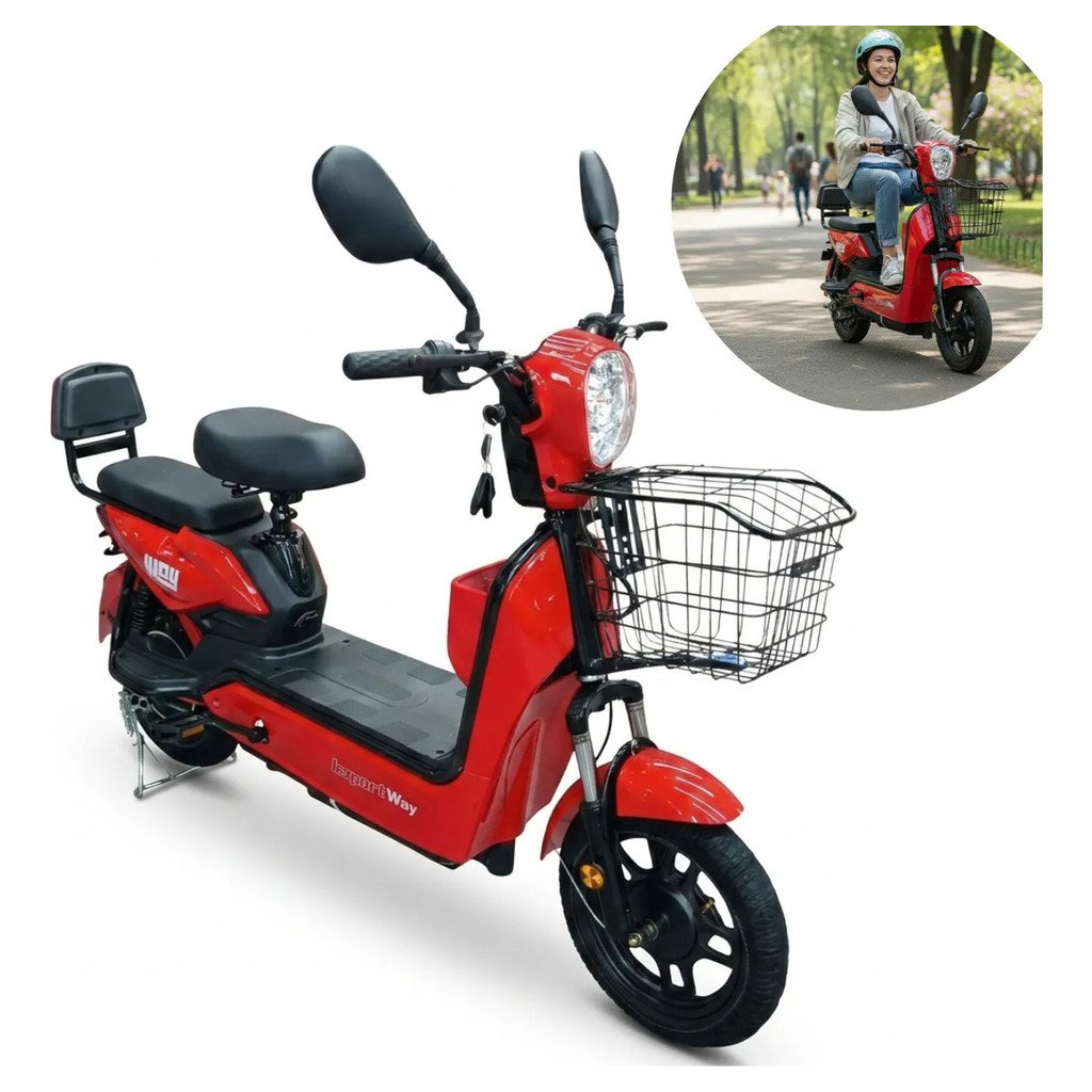 Bicicleta Elétrica 48V 500W Alta Autonomia Velocidade 42kmh Alarme Antifurto Scooter Moto Vermelha