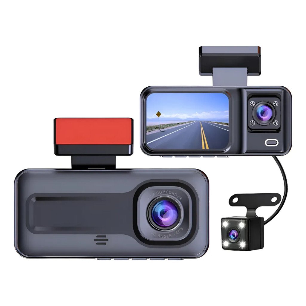 Câmera Automotiva Carro Caminhão DVR Full HD com 3 Lentes Segurança