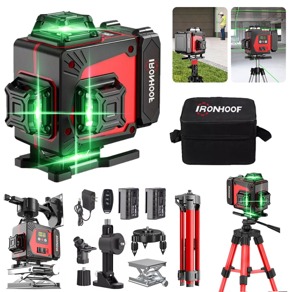 Nivel A Laser Profissional 16 Linhas Com Tripé Verde 4D 2 Baterias