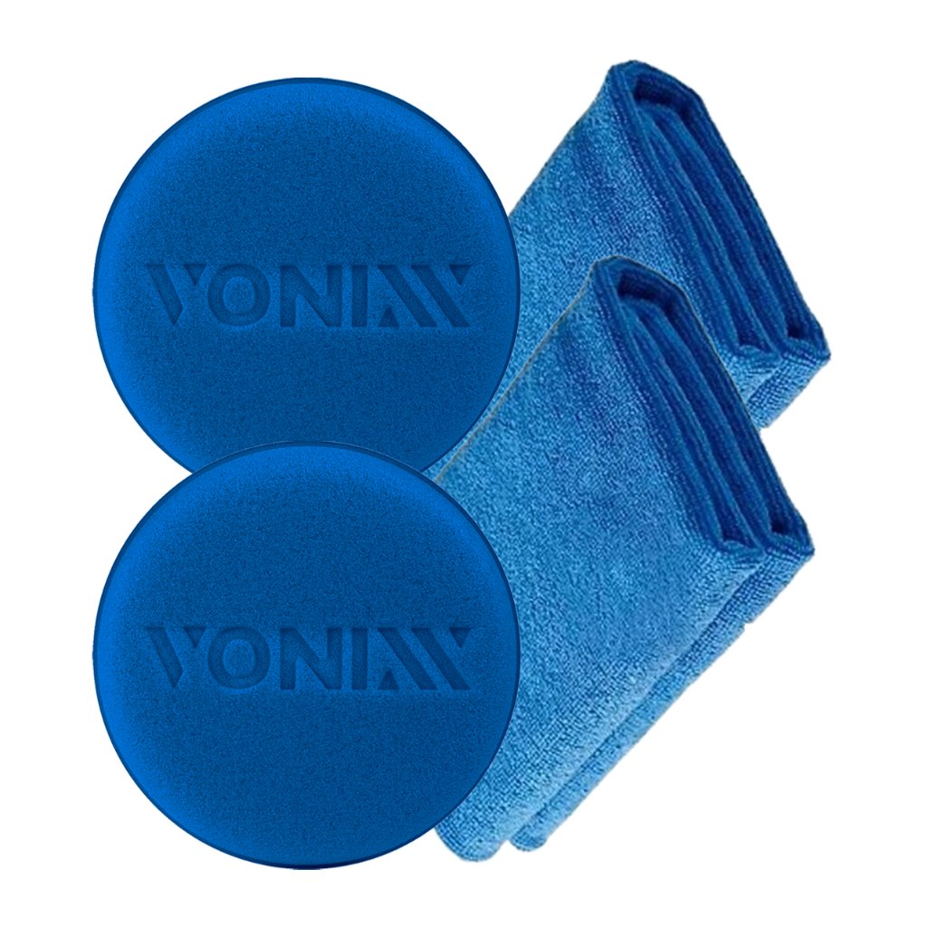 Kit 2 Aplicadores Espuma Automotivos Ceras Selantes Aplicações Vonixx + 2 Toalhas Microfibra 40x40cm
