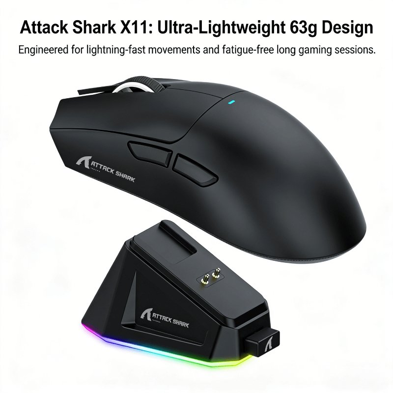Ataque Tubarão X11 Mouse Bluetooth Para Laptop Sem Fio Com Doca De Carregamento Magnético 63g Leve 22000DPI 2026 Verão N
