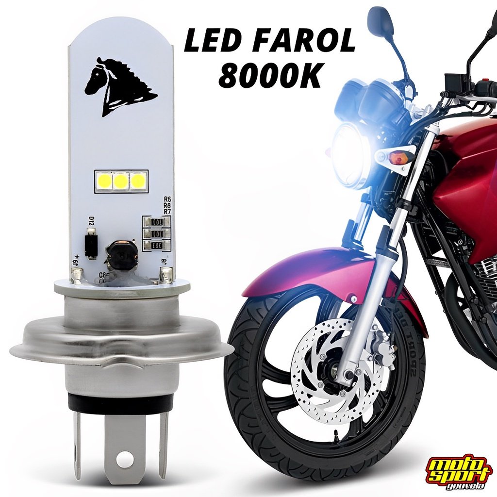 Lâmpada Farol Led Moto H4 8000k Super Branca Stallion Cavalinho