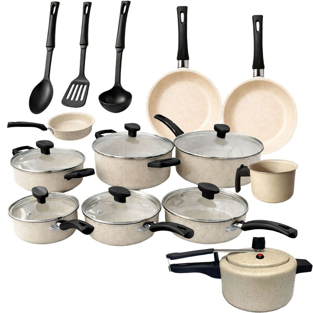 Jogo de Panelas 13 Peças + Panela de Pressão 2L Conjunto Teflon Antiaderente Frigideira Caçarola