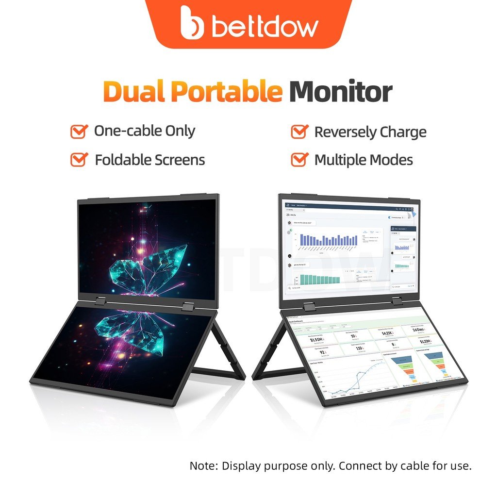 Monitor BETTDOW de 15,6 polegadas com tela dupla, dobrável em 315 graus, portátil, formato 16:9, IPS FHD.