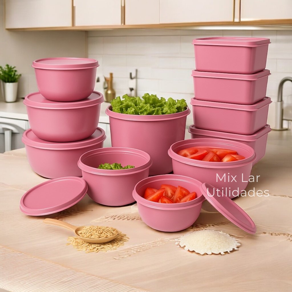 Kit com 15 potes herméticos plásticos para cozinha