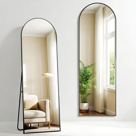 Espelho Arco Oval Corpo Inteiro 162x52 Moldura Dourada Chão Preto