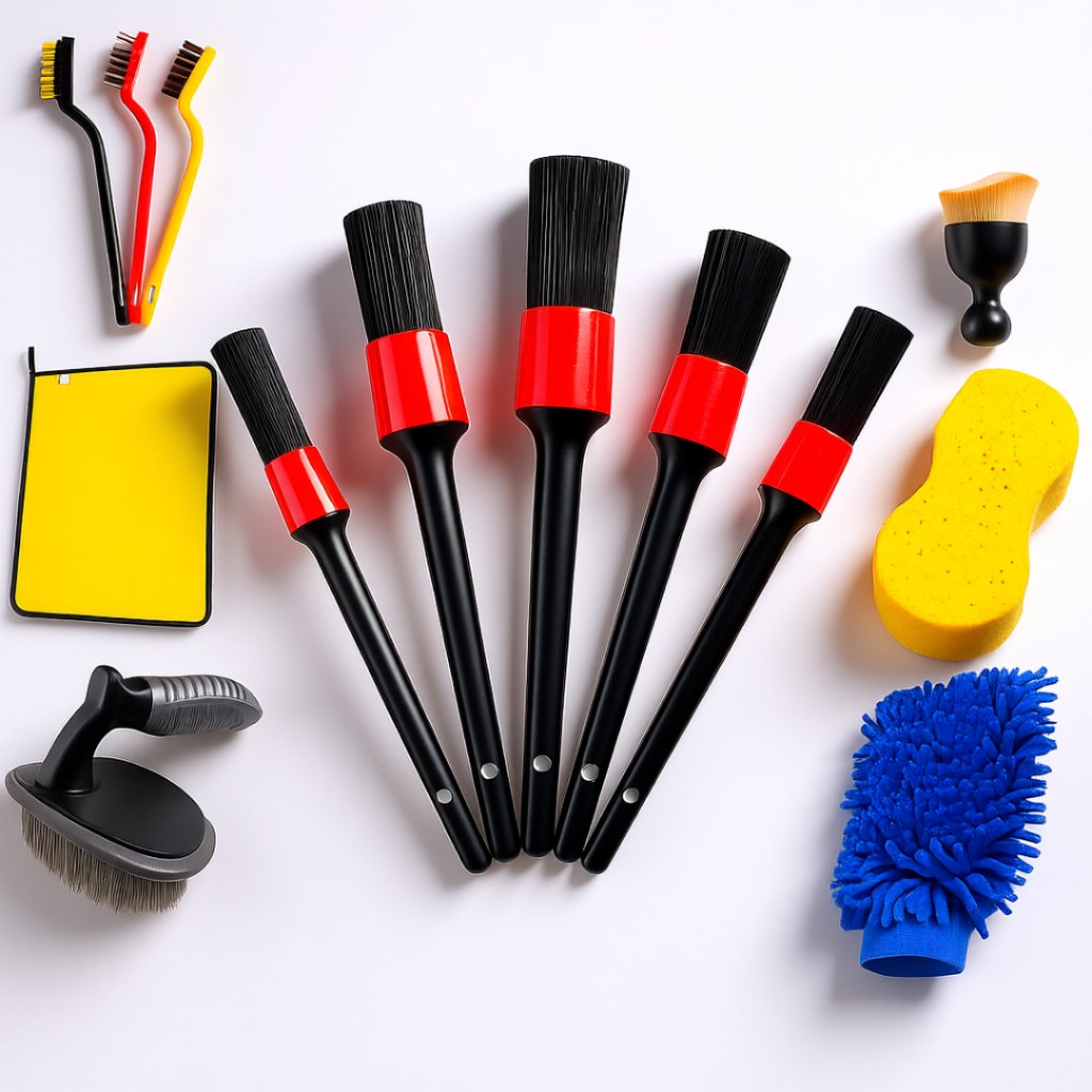 Kit 05 Pincel Automotivo Detalhamento Luva Flanela 30x40 cm Microfibra Limpeza Lavagem de Carro