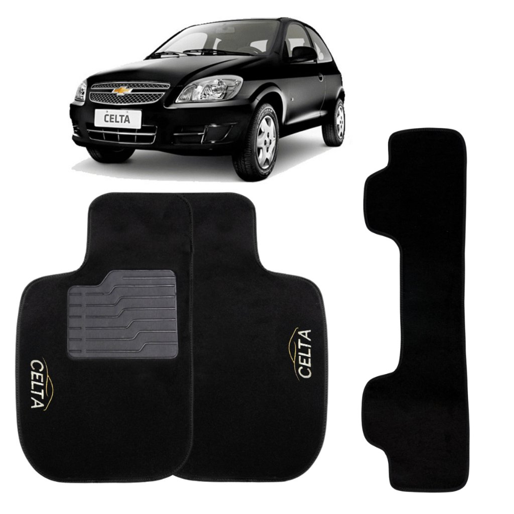 Jogo De Tapete Carpete  - Compatível Com Celta - 2002 - 2015 - Preto Bordado - Automóvel - Carro