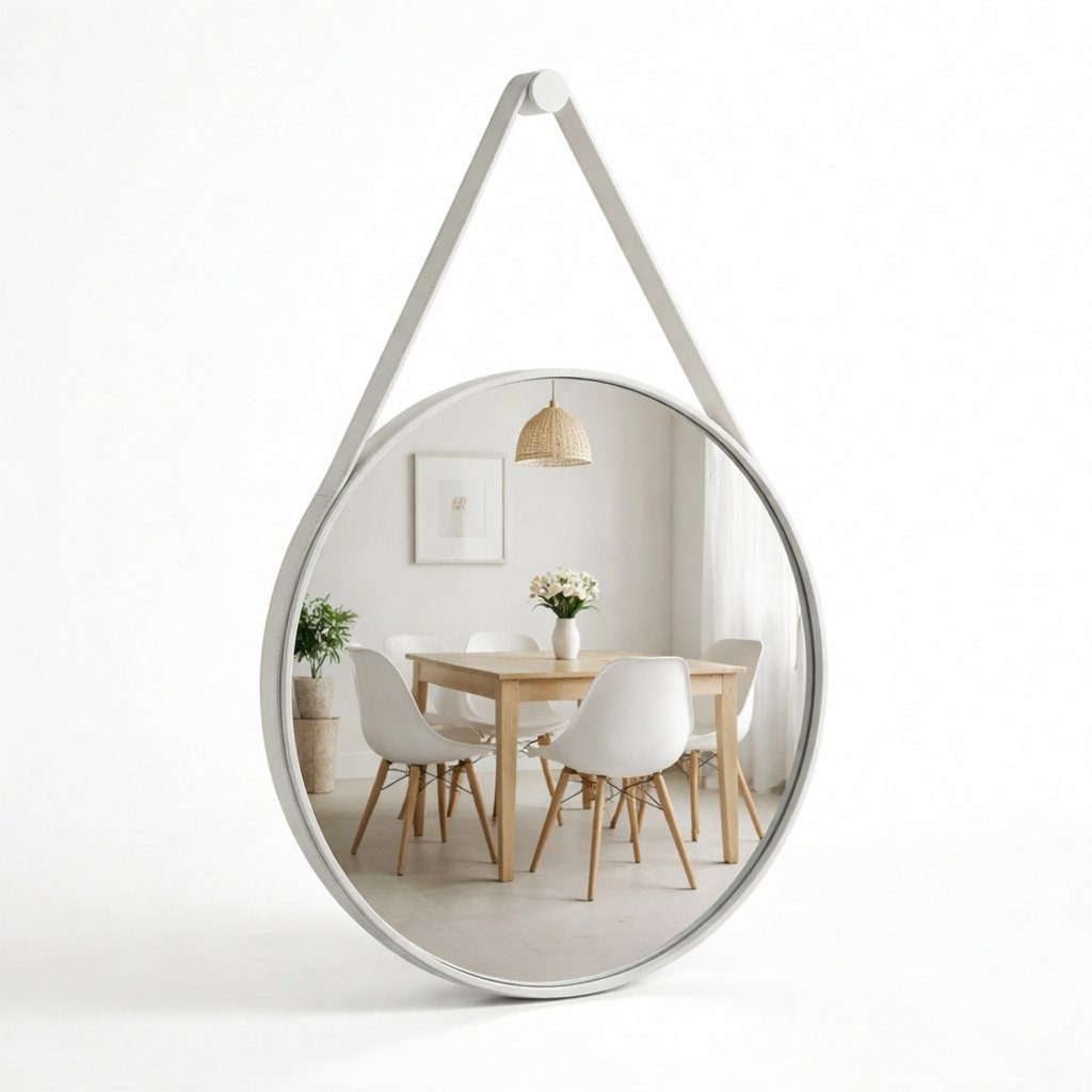 Espelho Redondo Adnet Decorativo Com Alça + Suporte 60cm 50cm 40cm 30cm Sala Quarto Banheiro Hall