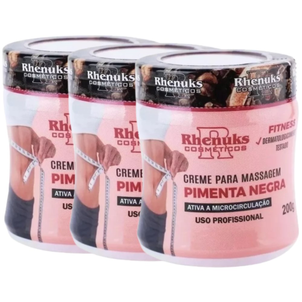 Kit 3 Gel Pimenta Negra 200g - Massageador, Redutor de Medidas e Celulites