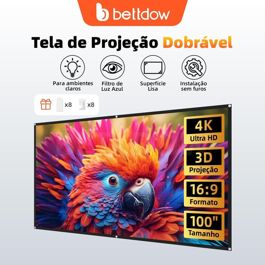 BETTDOW 100” ALR 4K Anti-Light Folding Projection Screen | High Definition Home Cinema 16:9 Easy Installation