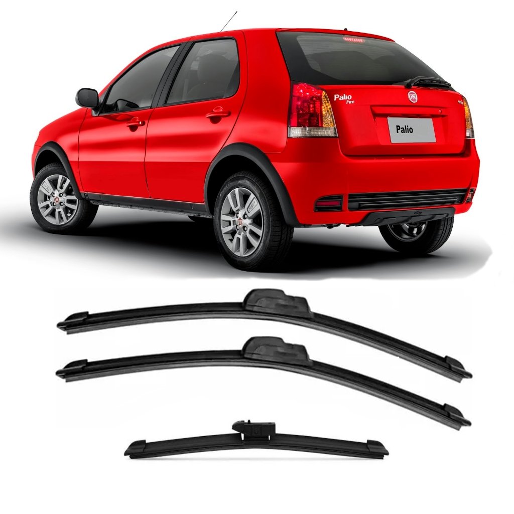 Kit 3 Palhetas Limpador De Parabrisa Dianteiro + traseiro Fiat Palio G3 / G4 2004 até 2015