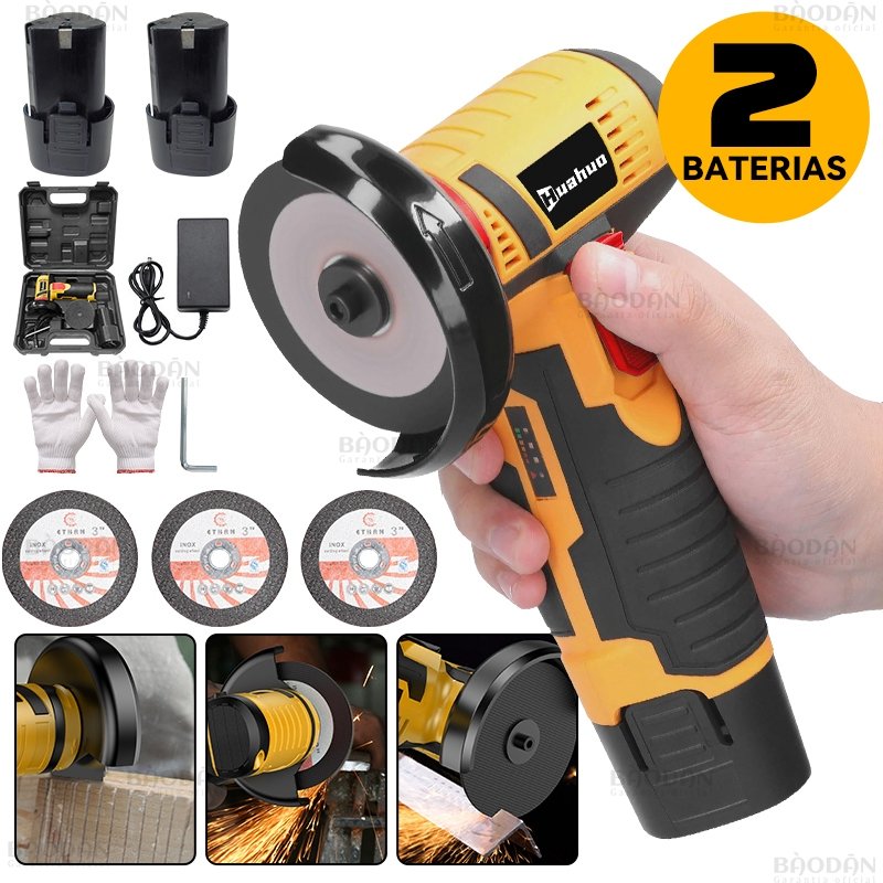 Esmerilhadeira Sem Fio  12V - 2 Baterias, Kit Completo Lixadeira Serra Mármore, Portátil para Metal, Madeira, Mármore
