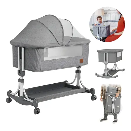 Berço Portatil Moises Balanço Mosquiteiro Infantil Pipdip Cinza