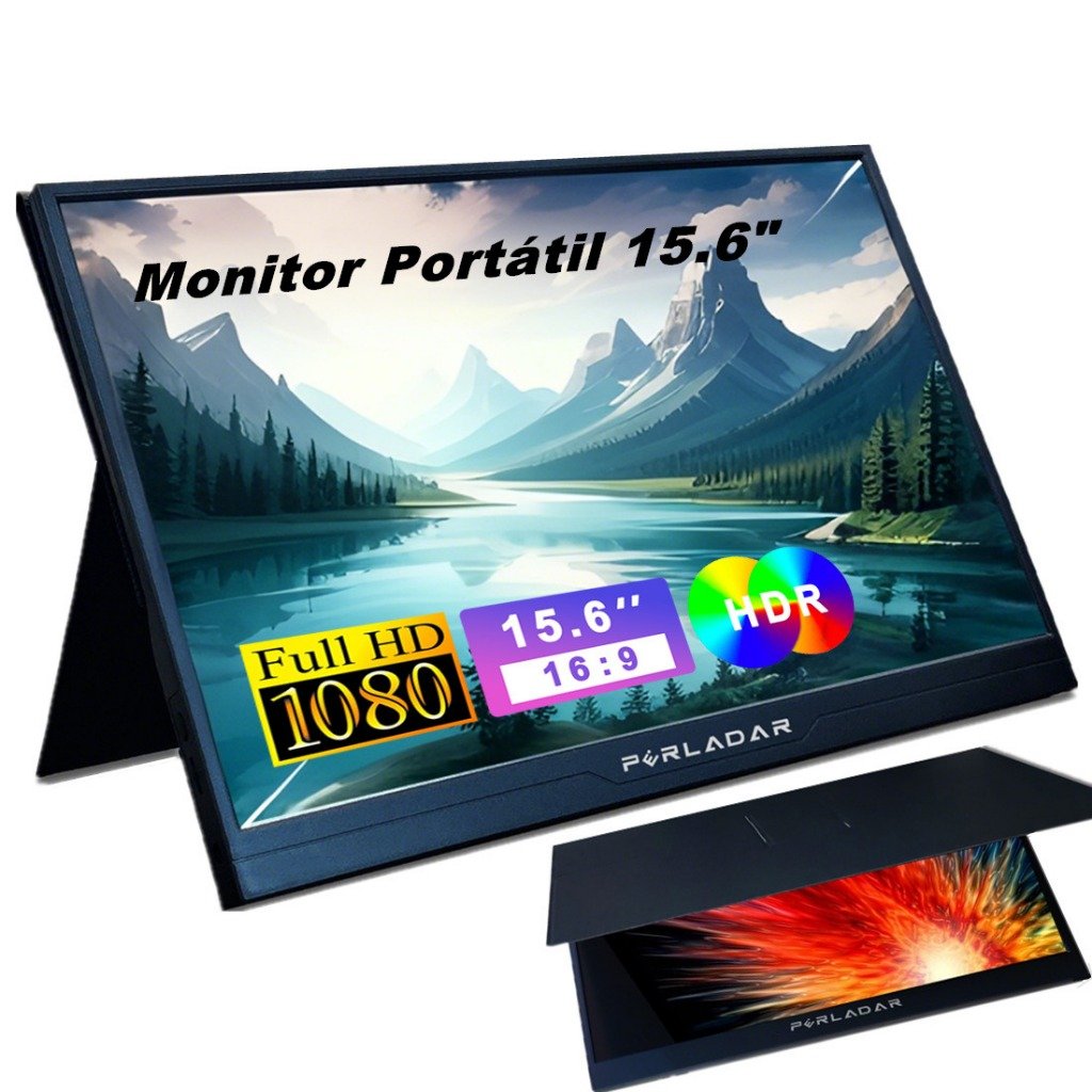 Monitor Portátil 15.6" 1080P FHD IPS 60HZ Tela De Extensão USB C HDMI Para PC Laptop iPad Jogos