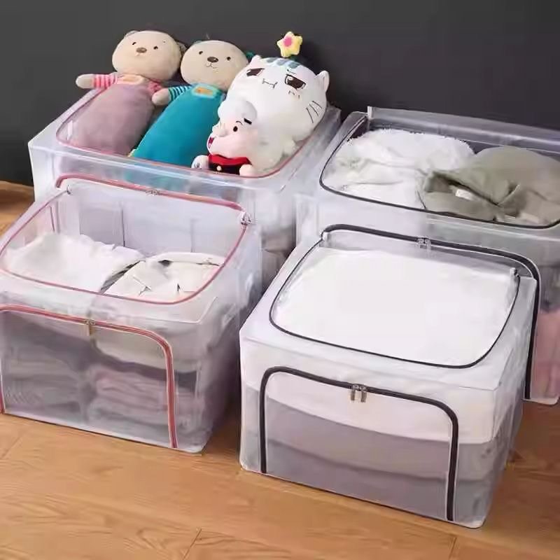 Caixa de armazenamento transparente com zíper caixa de armazenamento de guarda-roupa à prova d'água