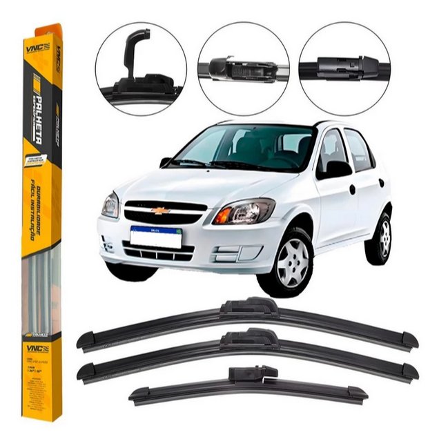 Kit Palhetas Limpador De Parabrisa Dianteiro + Traseiro Celta 2004 2005 2006 2007 2008 2009 Até 2013