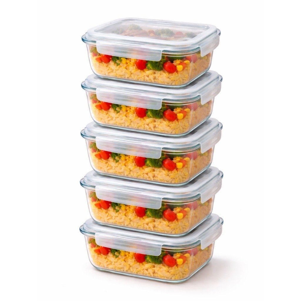 Kit de 1, 2, 3, 4 e 5 Marmitas Vidro 630ml Hermética Com Tampa Trava – Pote Borossilicato Forno Freezer Micro-ondas
