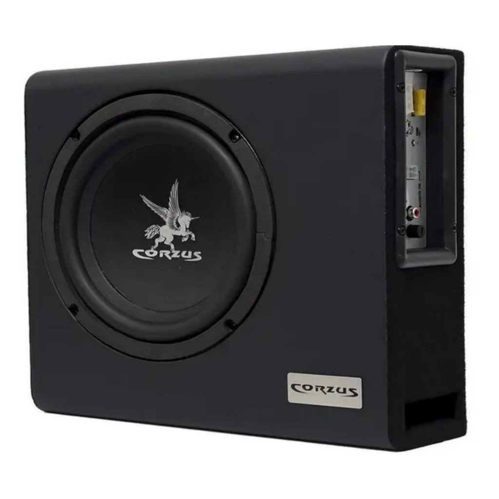 Caixa Amplificada Automotiva Mini Slim Subwoofer Grave Forte Som Carro Compacto Corzus Cxms 200W 8"
