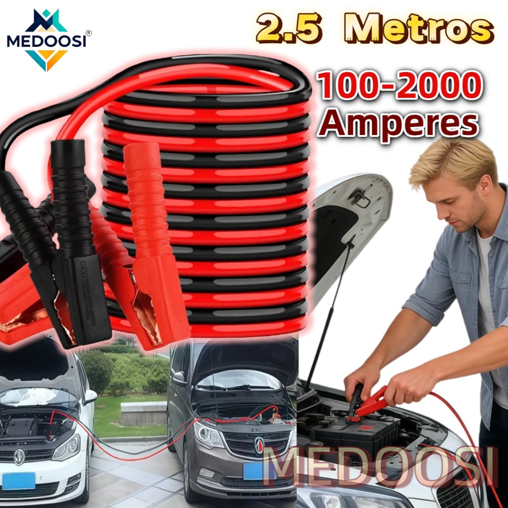 MEDOOSI Carro Cabo Chupeta 100-2000 Amperes Alta Corrente 2.5 Metros -Cabo Partida Carga Bateria Reforçado Universal