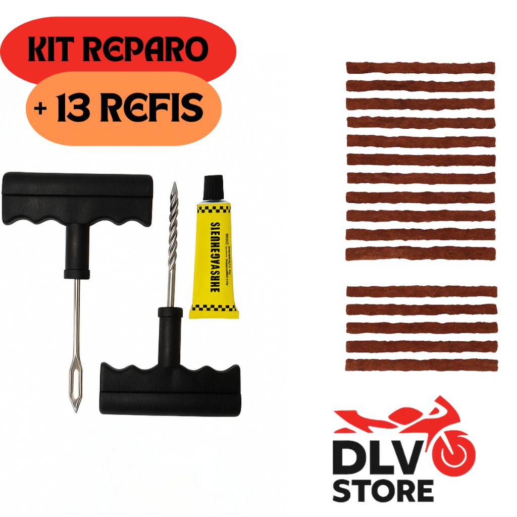 Kit Reparo Pneu Sem Camara Moto Carro + 10 Refis Macarrão Pneu
