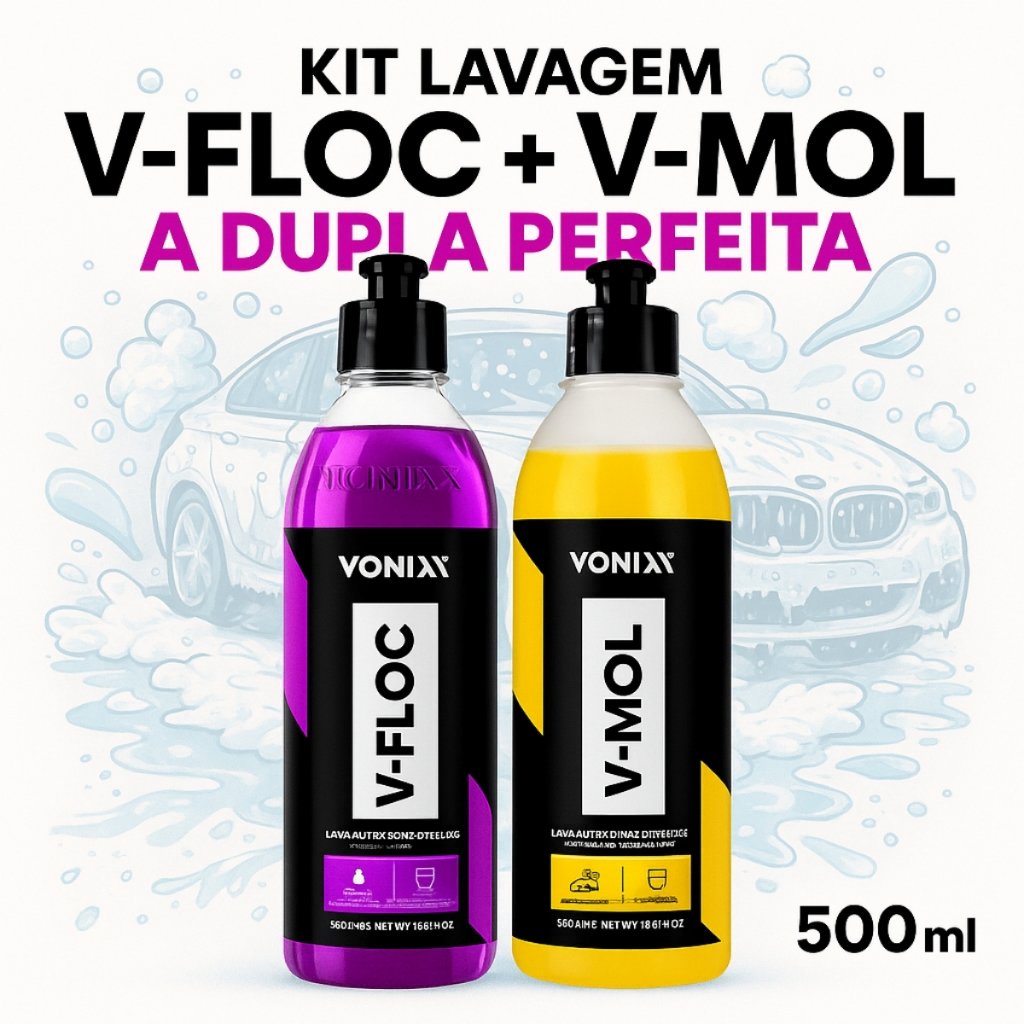 Kit Shampoo Lavagem Automotivo Esfregação Neutro V-floc V-mol Vonixx 500 ML