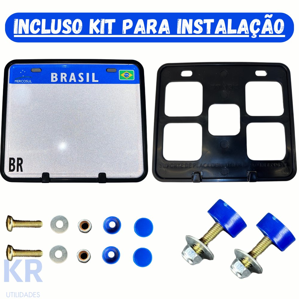 Suporte de Placa de Moto + Parafusos de Instalação e Lacre Antifurto – Traseiro Universal