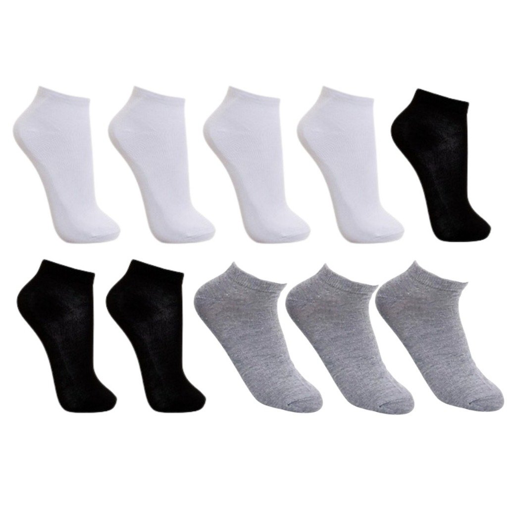 Conjunto até 20 Pares de Meias Soquete Unissex Cano Curto Esportiva 80% Algodão e Qualidade Branco Cinza e Preto