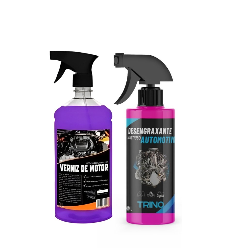 KIT LIMPEZA DE MOTOR DESENGRAXANTE 500ML + VERNIZ DE MOTOR FINALIZADOR 1 LITRO C BORRIFADOR
