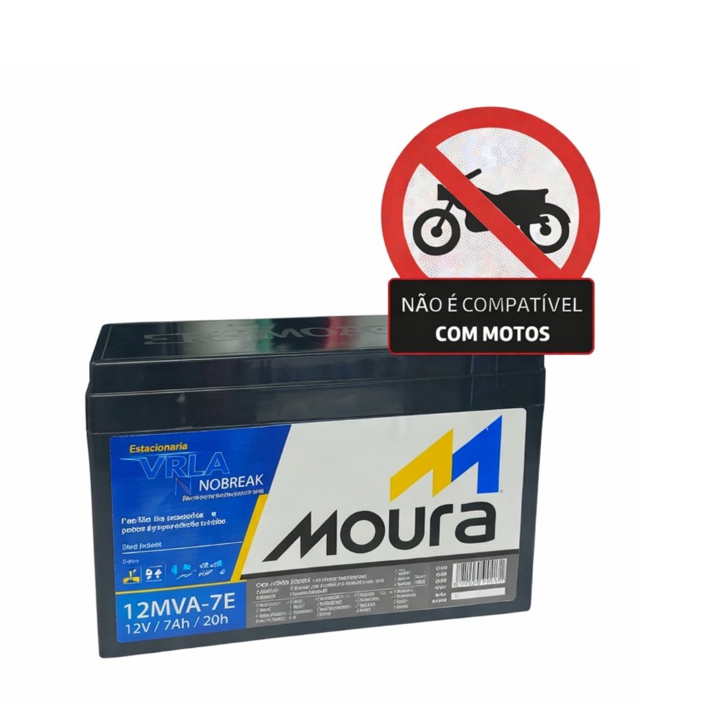 BATERIA MOURA ESTACIONARIA NOBREAK SELADA 12V 7E (NÃO É COMPATIVEL COM MOTO/CARRO)