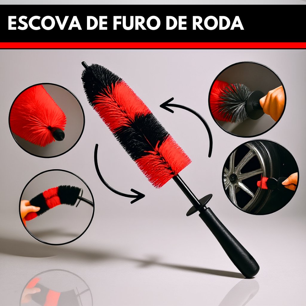 Escova de Limpeza Automotiva Para Lavar Roda de Carro Furo de Roda