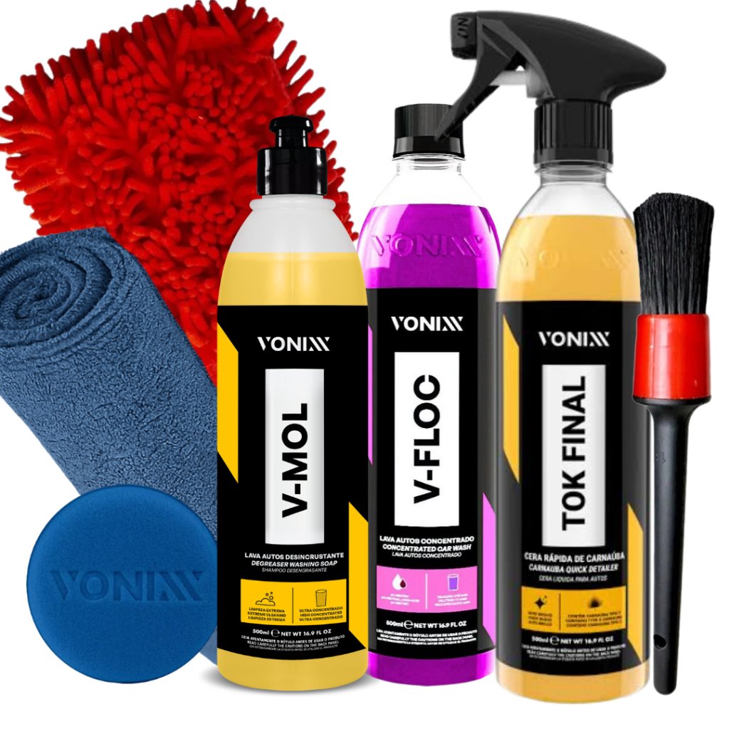 Kit Shampoo V-Mol Desengraxante V-Floc Cera Carnaúba Tok Final Vonixx