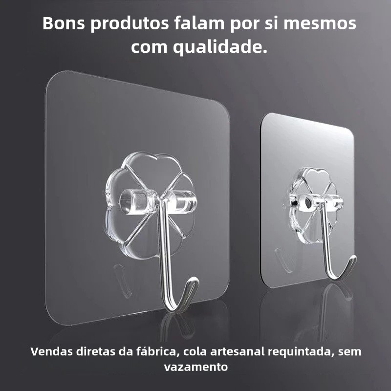 2/4/6/8/10/15 Gancho Adesivo Parede Multifuncional Transparente Autocolante Metálico Premium