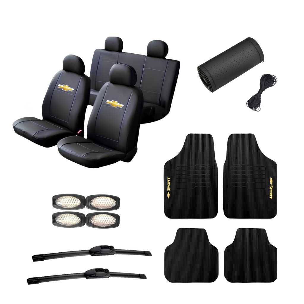 Kit Capa Couro Banco Carro Tapete Volante Palheta Chevrolet Celta Classic Costa Prisma Meriva