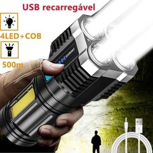 Lanterna de 4 Leds Potente Usb Recarregável Prova D'água Lanterna Mais Forte Do Mundo