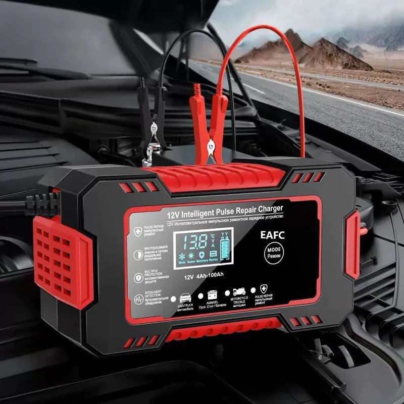 Carregador de bateria 12V automotivo inteligente 4AH a 100AH  LCD Display Digital Automático Energia Reparação Puls