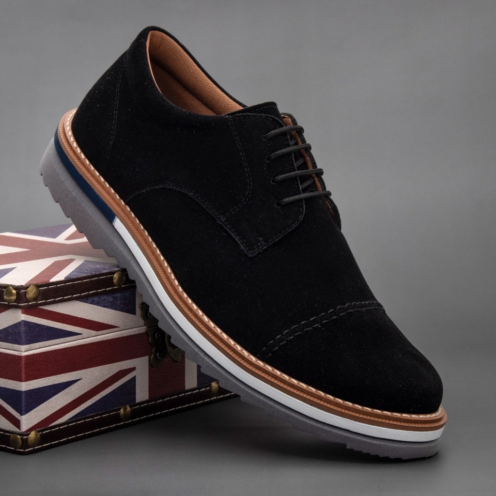 Sapato Oxford Camurça Masculino Ingles Brogue Sola Bicolor Costurada Confortavel Elegante
