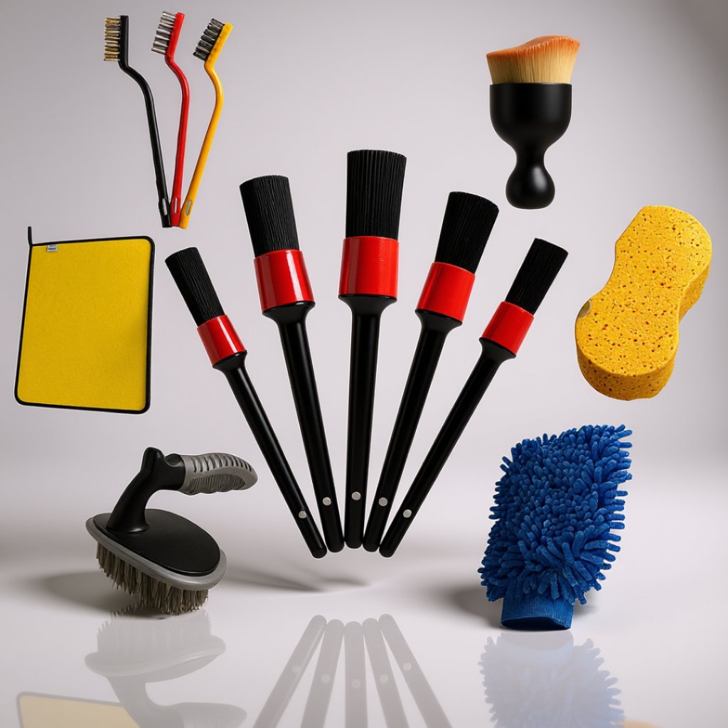 Kit Automotivo Pincel Luva Flanela Microfibra Detalhamento Limpeza Interno e Externo Luva Escova de Pneu