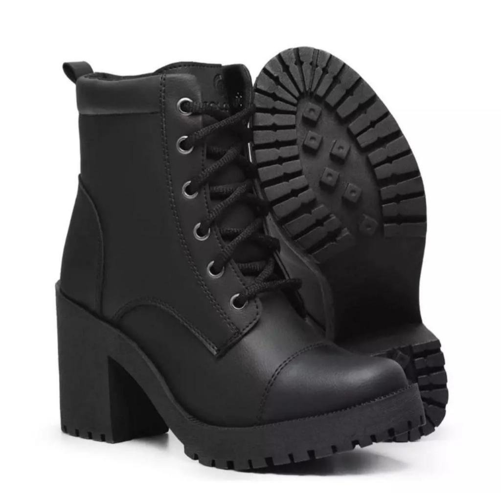 Bota Coturno Feminina Casual Moderna De Couro Leve Com Salto Médio Grosso Barato
